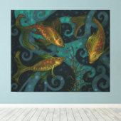 Golden Fish, zwart & Blauwgroen, onderwatercanvas  Canvas Afdruk (Insitu (Houten vloer))