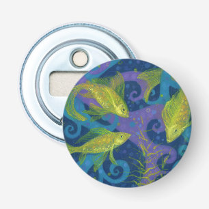 Golden Fishes, Pisces, fish, nautical underwater Button Flesopener