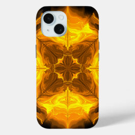 Golden Flame Kaleidoscope Fractal Art iPhone 15 Case