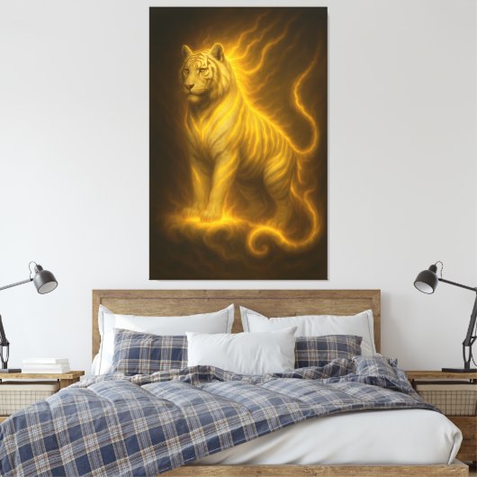 Golden Flame White Tiger – Divine Spirit Guardian Canvas Afdruk (Insitu (Slaapkamer))