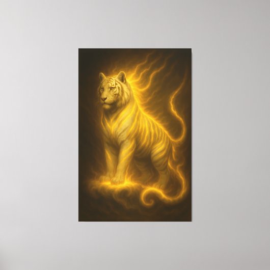 Golden Flame White Tiger – Divine Spirit Guardian Canvas Afdruk (Voorkant)