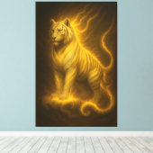 Golden Flame White Tiger – Divine Spirit Guardian Canvas Afdruk (Insitu (Houten vloer))