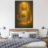 Golden Flame White Tiger – High-End Fantasy Art Pa Canvas Afdruk (Insitu (Slaapkamer))