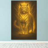 Golden Flame White Tiger – High-End Fantasy Art Pa Canvas Afdruk (Insitu (Houten vloer))