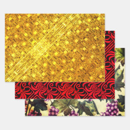 Golden Flare, Crimson Nouveau en Grapes & Vines Inpakpapier Vel