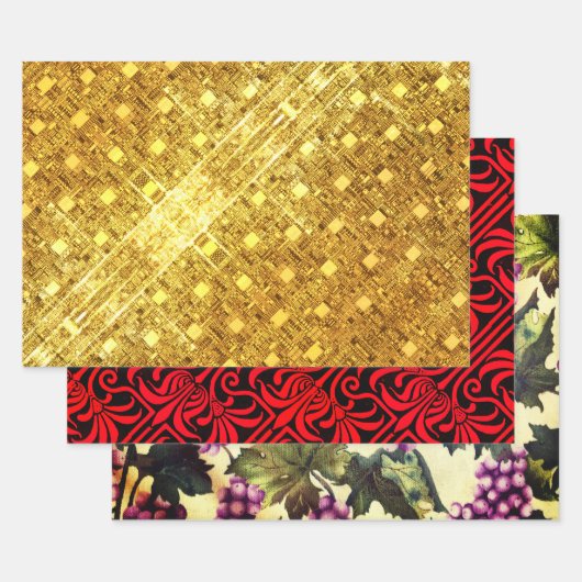 Golden Flare, Crimson Nouveau en Grapes & Vines Inpakpapier Vel (Set)