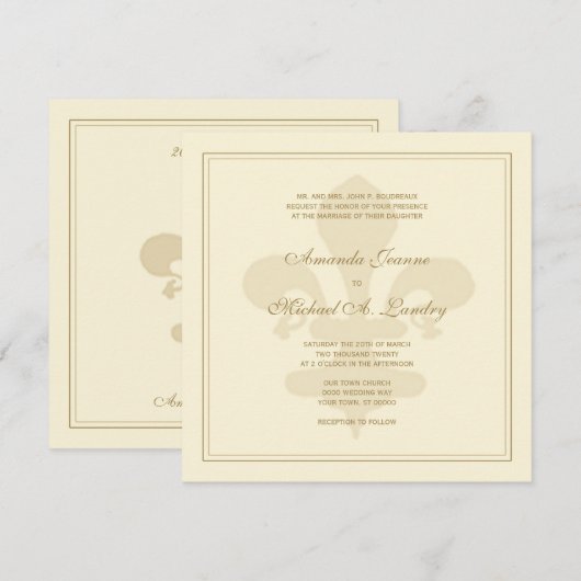 Golden Fleur de Lis Formal Wedding Kaart (Voorkant / Achterkant)