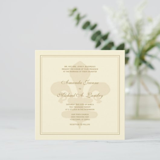 Golden Fleur de Lis Formal Wedding Kaart (Staand voorkant)