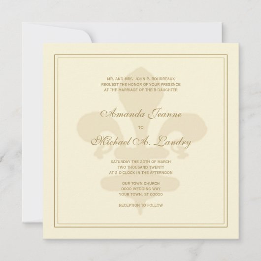 Golden Fleur de Lis Formal Wedding Kaart (Voorkant)
