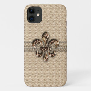 Golden Fleur De Lis met het Cream Damask Pattern Case-Mate iPhone Case
