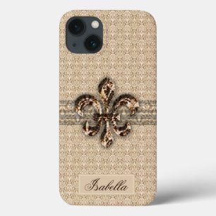 Golden Fleur De Lis met het Cream Damask Pattern Case-Mate iPhone Case