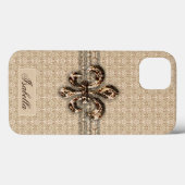 Golden Fleur De Lis met het Cream Damask Pattern Case-Mate iPhone Case (Achterkant (horizontaal))