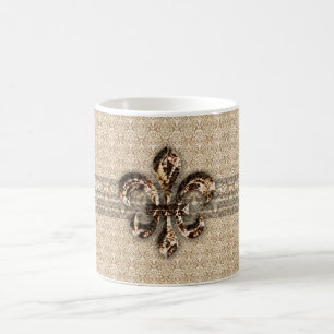 Golden Fleur De Lis met het Cream Damask Pattern Koffiemok