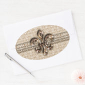 Golden Fleur De Lis met het Cream Damask Pattern Ovale Sticker (Envelop)