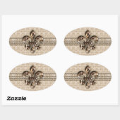 Golden Fleur De Lis met het Cream Damask Pattern Ovale Sticker (Vel)