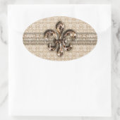 Golden Fleur De Lis met het Cream Damask Pattern Ovale Sticker (Tas)