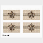 Golden Fleur De Lis met het Cream Damask Pattern Rechthoekige Sticker (Vel)