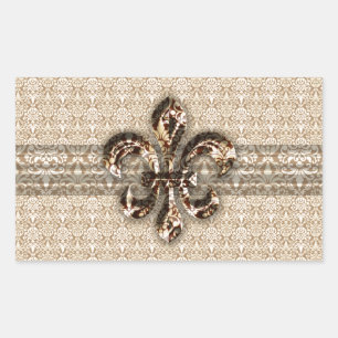 Golden Fleur De Lis met het Cream Damask Pattern Rechthoekige Sticker