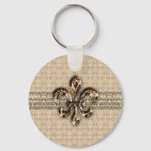 Golden Fleur De Lis met het Cream Damask Pattern Sleutelhanger