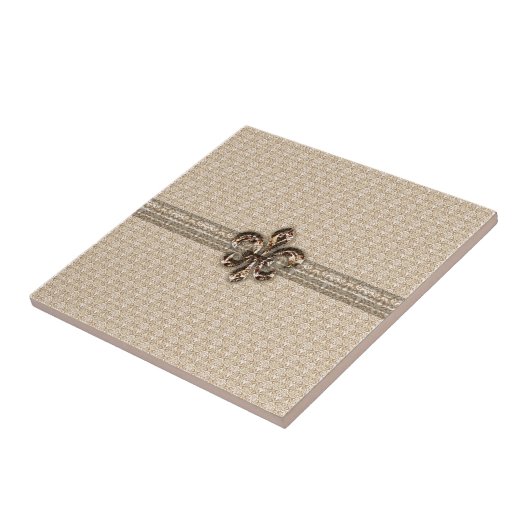 Golden Fleur De Lis met het Cream Damask Pattern Tegeltje (Zijkant)