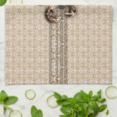 Golden Fleur De Lis met het Cream Damask Pattern Theedoek (Gevouwen)