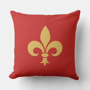 Golden Fleur de Lis op Crimson Red Kussen