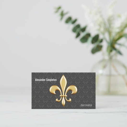 Golden Fleur De Lis op Damask Visitekaartje (Staand voorkant)