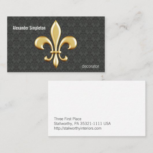Golden Fleur De Lis op Damask Visitekaartje (Voorkant / Achterkant)