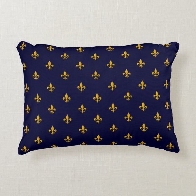 Golden Fleur de Lis op Navy Blue Accent Kussen (Voorkant)