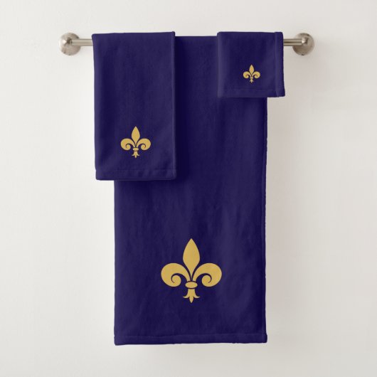 Golden Fleur de Lis op Navy Blue Bad Handdoek (Insitu)