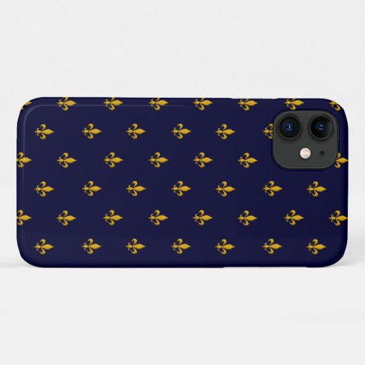 Golden Fleur de Lis op Navy Blue Case-Mate iPhone Case (Achterkant (horizontaal))