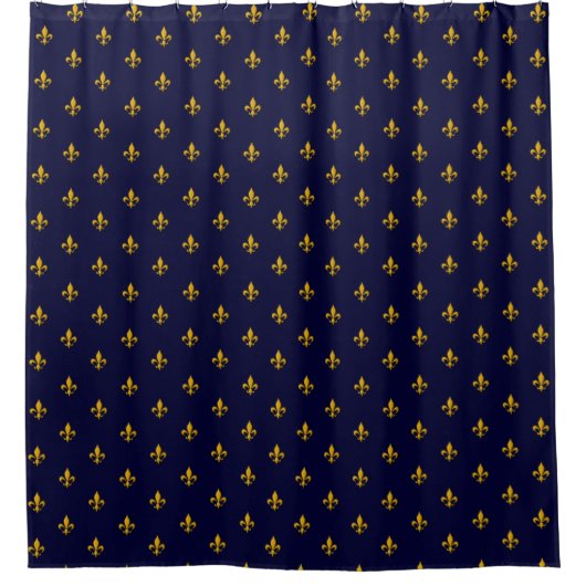 Golden Fleur de Lis op Navy Blue Douchegordijn (Voorkant)