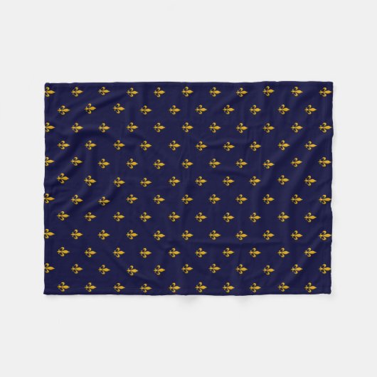 Golden Fleur de Lis op Navy Blue Fleece Deken (Voorkant (Horizontaal))
