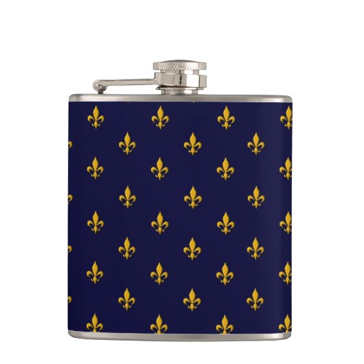 Golden Fleur de Lis op Navy Blue Heupfles (Voorkant)