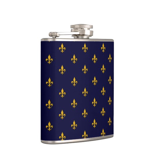 Golden Fleur de Lis op Navy Blue Heupfles (Rechts)