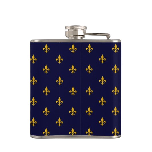 Golden Fleur de Lis op Navy Blue Heupfles (Achterkant)