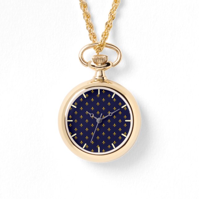 Golden Fleur de Lis op Navy Blue Horloge (Voorkant)