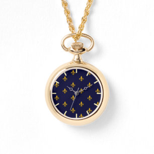 Golden Fleur de Lis op Navy Blue Horloge