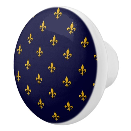 Golden Fleur de Lis op Navy Blue Keramische Knop (Rechts)