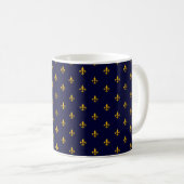 Golden Fleur de Lis op Navy Blue Koffiemok (Voorkant rechts)
