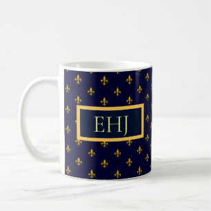 Golden Fleur de Lis op Navy Blue Koffiemok