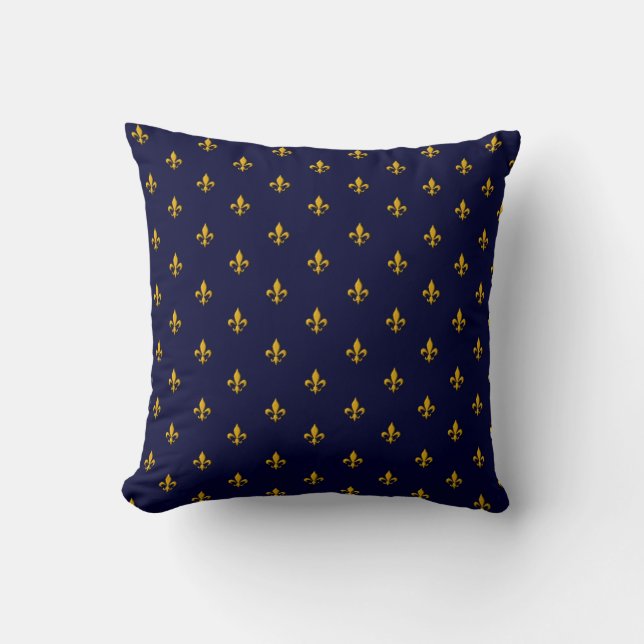 Golden Fleur de Lis op Navy Blue Kussen (Voorkant)