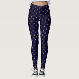 Golden Fleur de Lis op Navy Blue Leggings