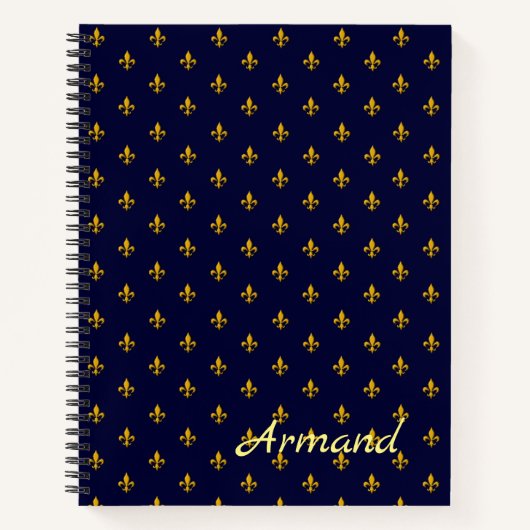 Golden Fleur de Lis op Navy Blue Notitieboek (Voorkant)