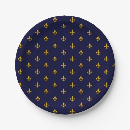 Golden Fleur de Lis op Navy Blue Papieren Bordje (Voorkant)