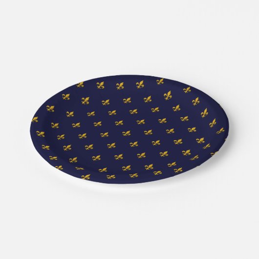 Golden Fleur de Lis op Navy Blue Papieren Bordje (Gekanteld)
