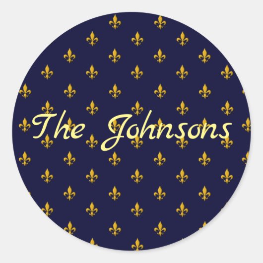 Golden Fleur de Lis op Navy Blue Ronde Sticker (Voorkant)
