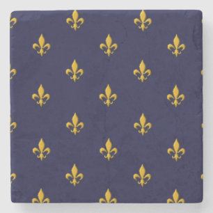 Golden Fleur de Lis op Navy Blue Stenen Onderzetter