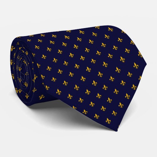 Golden Fleur de Lis op Navy Blue Stropdas (Opgerold)