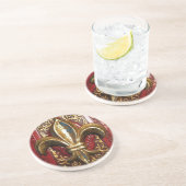 Golden Fleur de lis op rood Onderzetter (Zijkant)